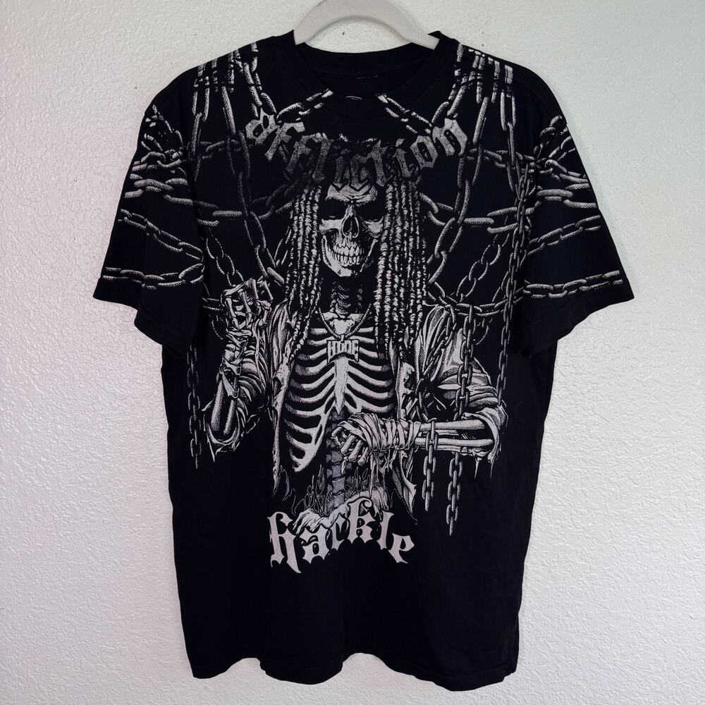 Affliction Haunted Mound Shirt Mens Large Hackle Down On Em Skeleton Chains Tee